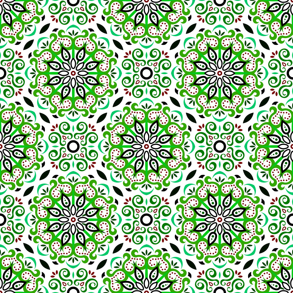 Green - Turquoise - Burgundy Mandala Fabric - 165i