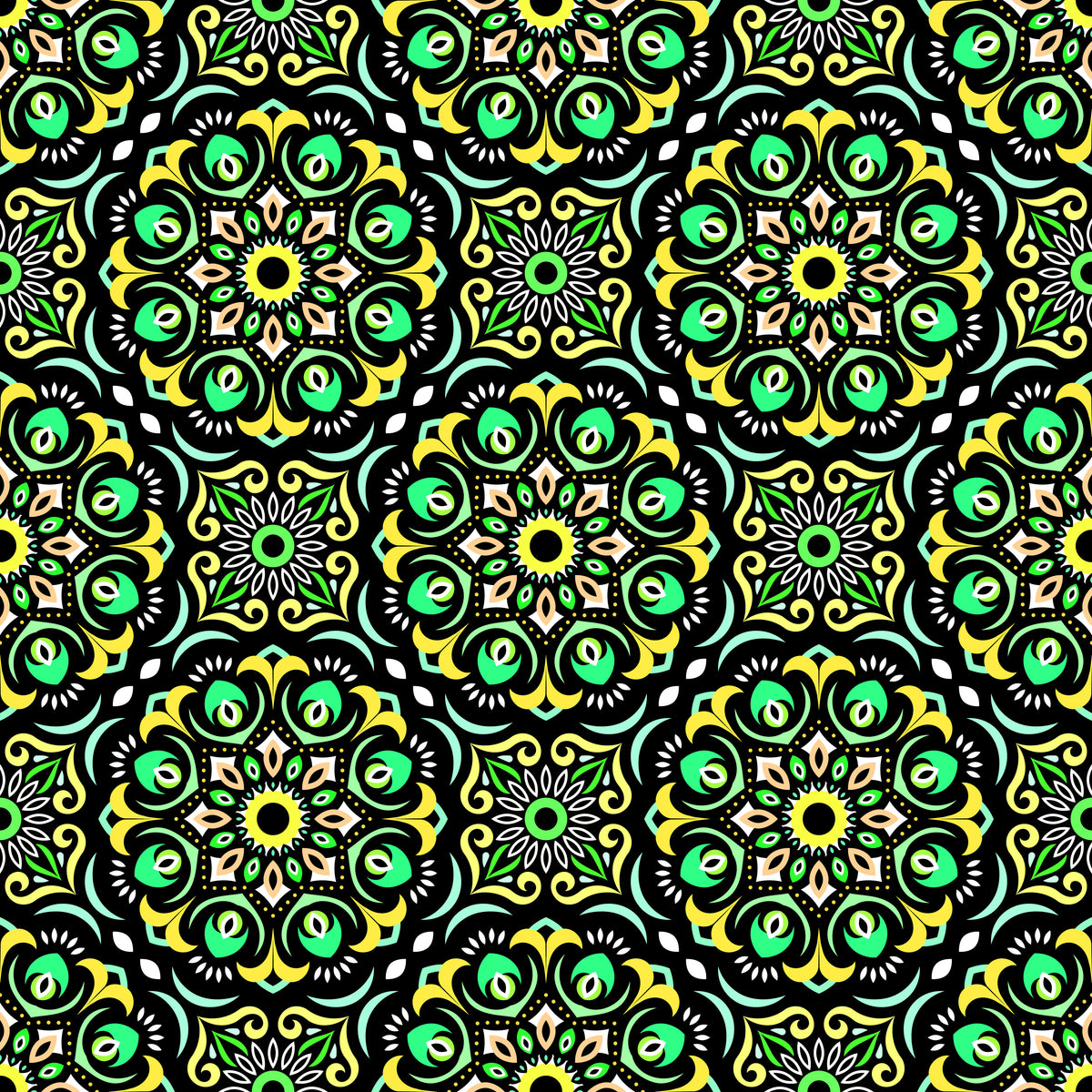 Green - Yellow Mandala Fabric - 209
