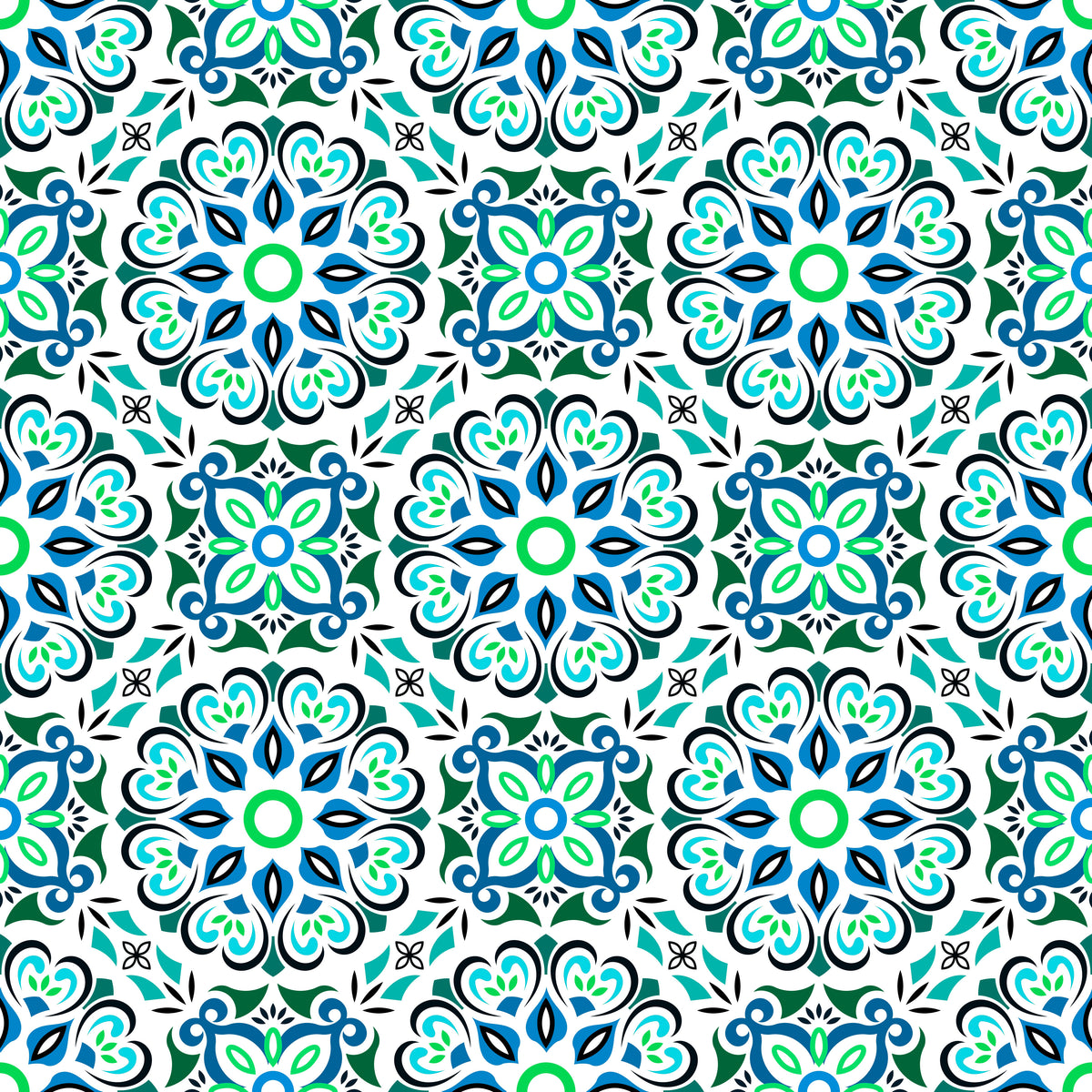 Turquoise - Green - Blue Mandala Fabric - 206i