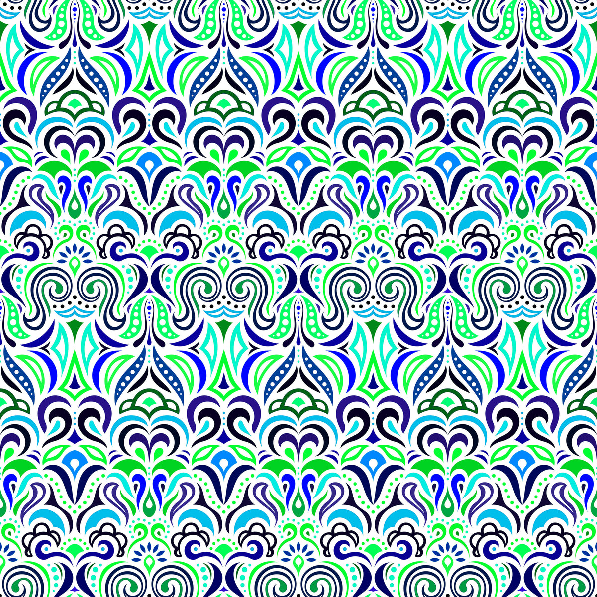 Turquoise - Green - Blue Abstract Doodle Fabric 1008.3i