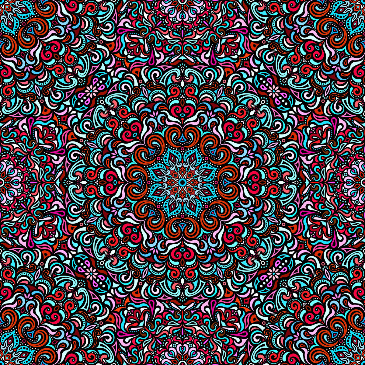 Turquoise - Red - Pink Mandala Fabric 2007.1