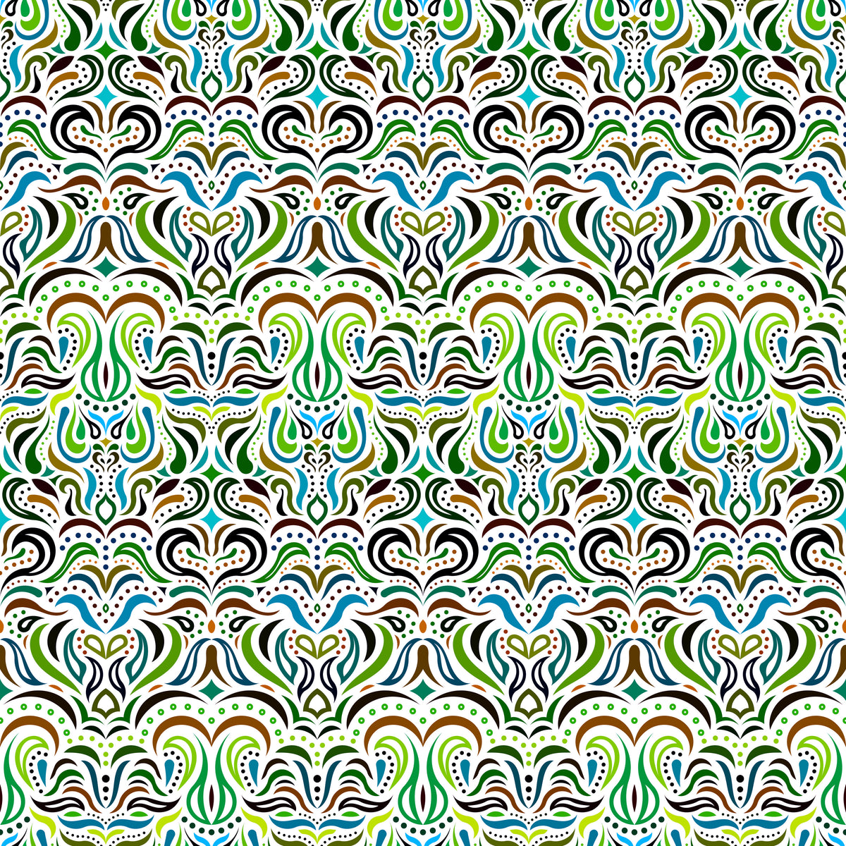 Green - Blue - Brown Abstract Doodle Fabric 1013.2i