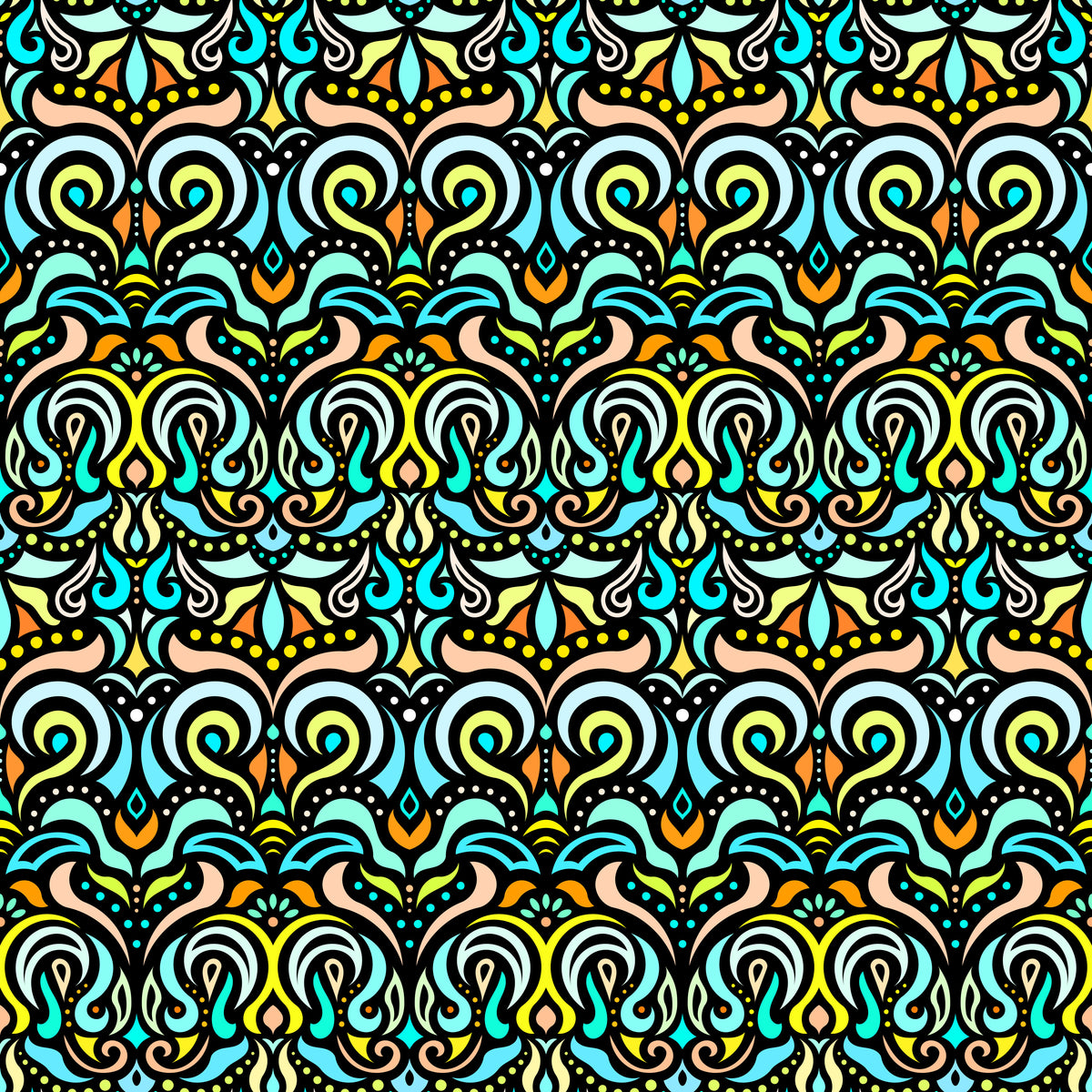 Turquoise - Yellow Abstract Doodle Fabric 1007