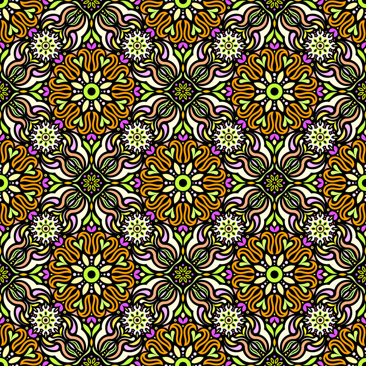 Yellow Green - Pink - Mandala Fabric 2009.2