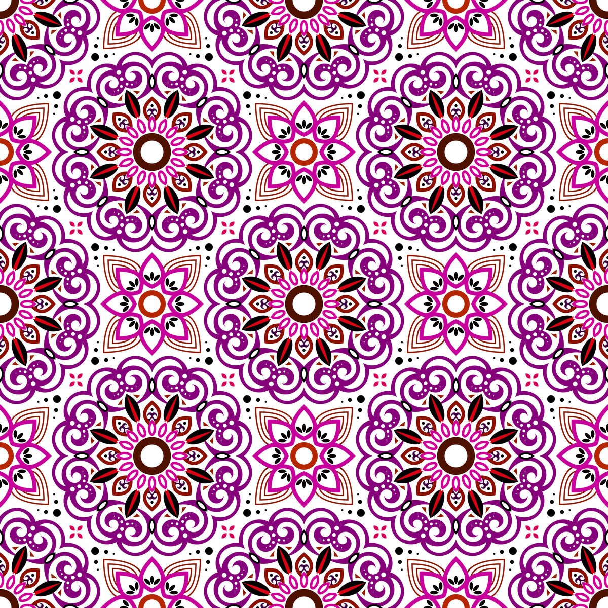 Purple - Red Mandala Fabric - 149i