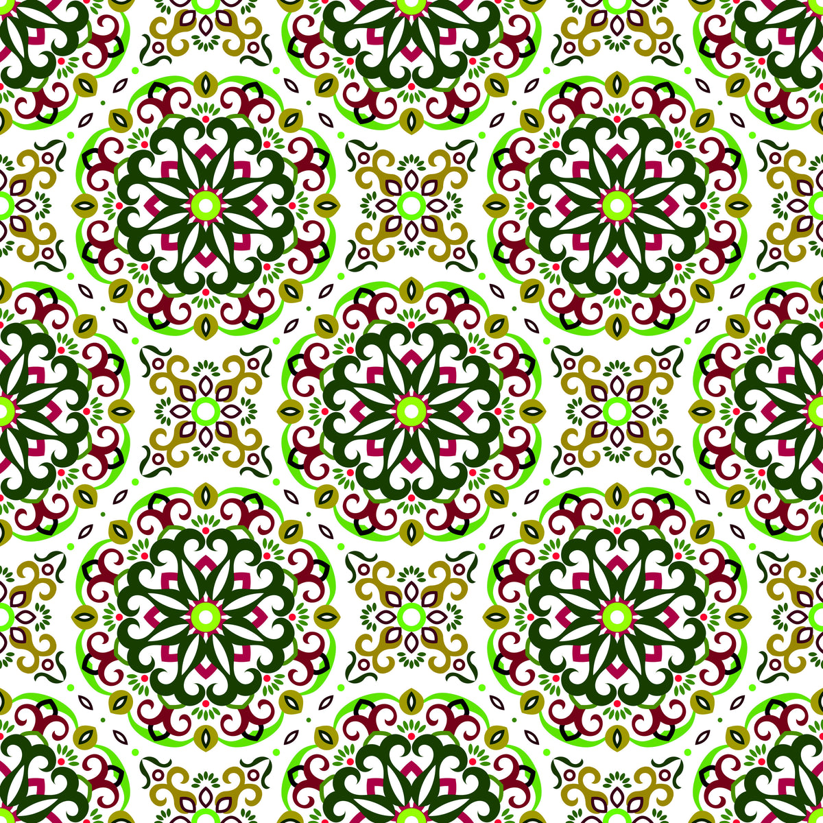 Green - Red Mandala Fabric - 188i