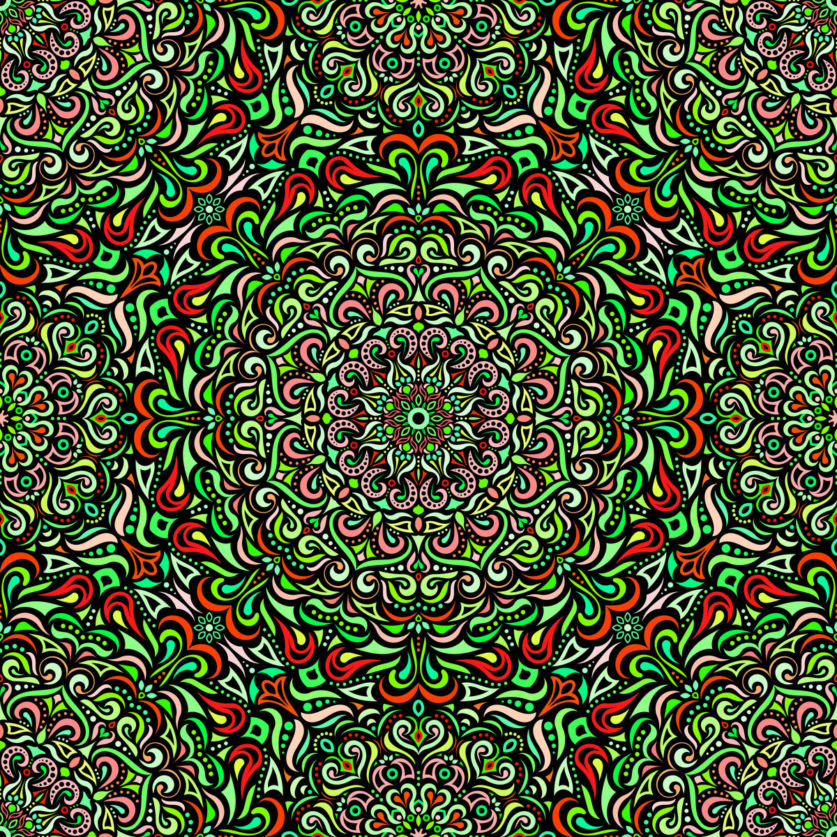 Green - Red Mandala Fabric 2005