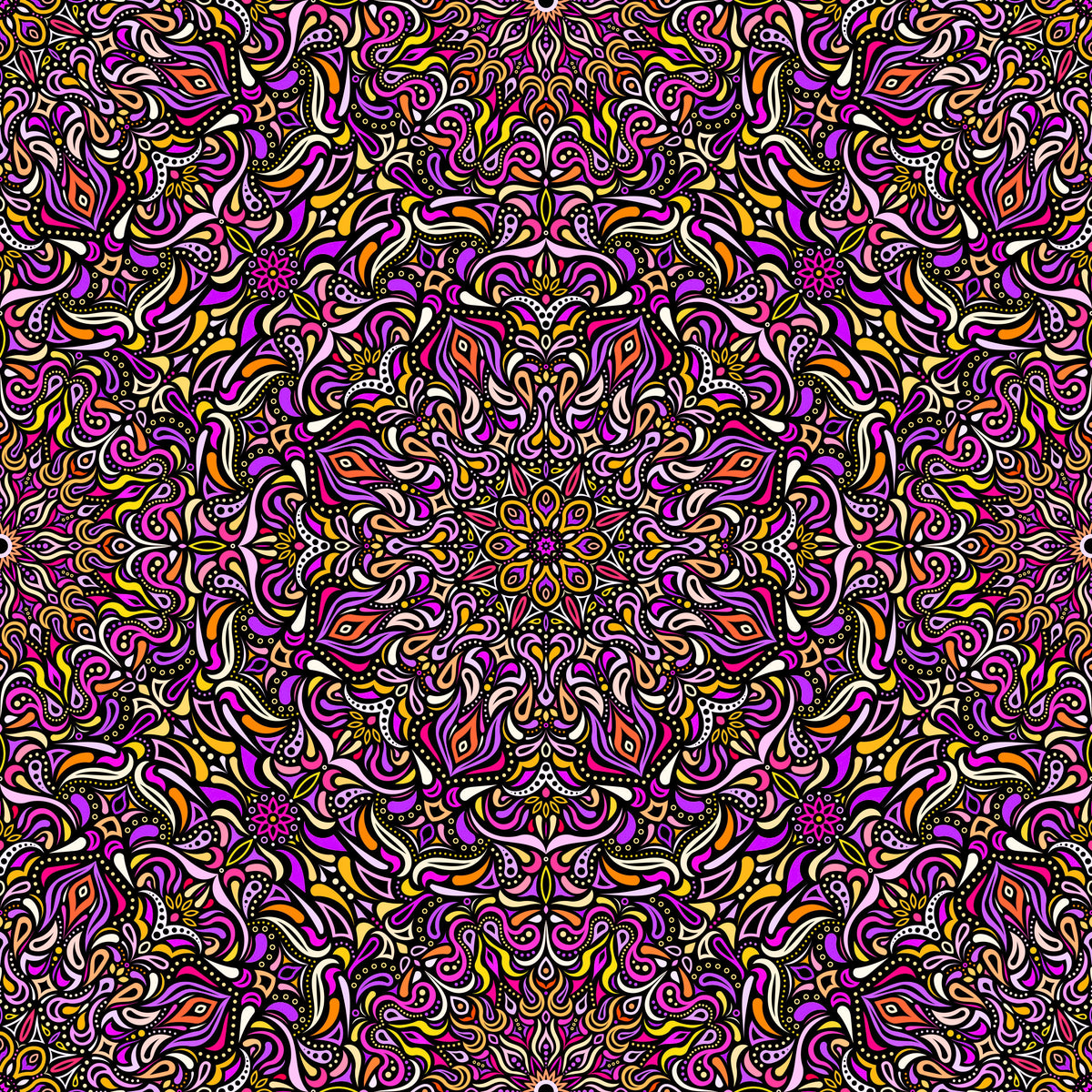 Purple - Yellow - Orange Mandala Fabric 2008.1