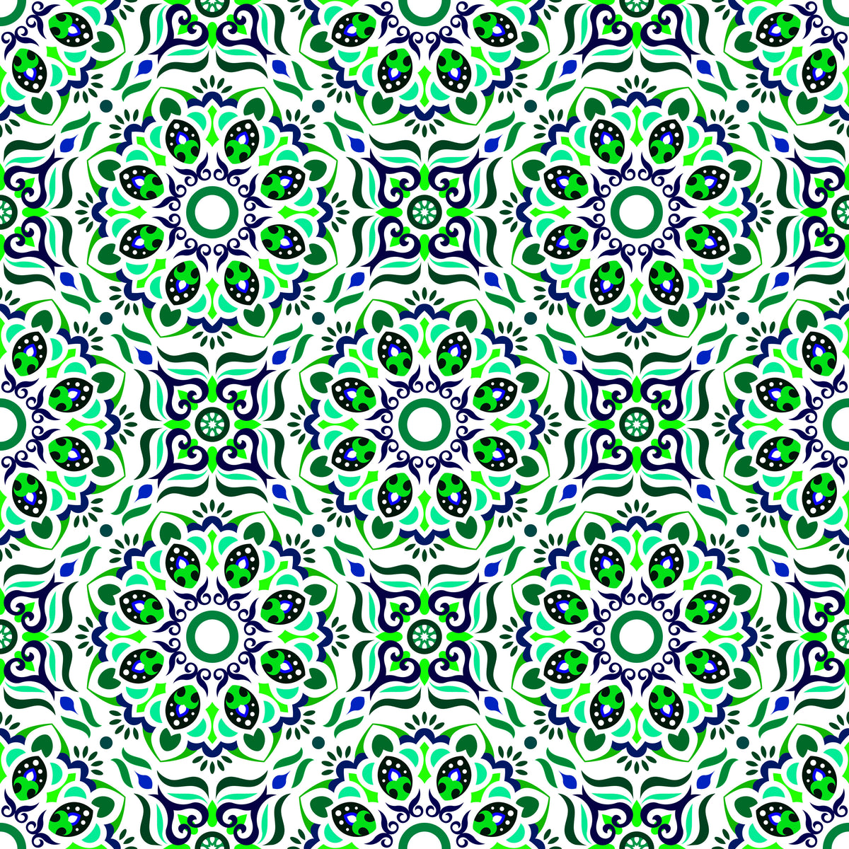 Turquoise - Green - Blue Mandala Fabric - 186i