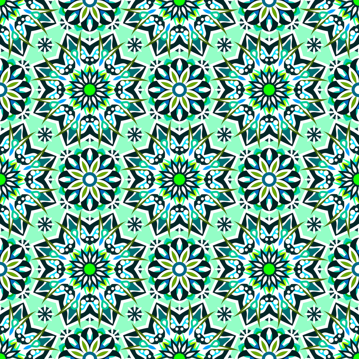 Turquoise - Green - Blue Mandala Fabric - 122i