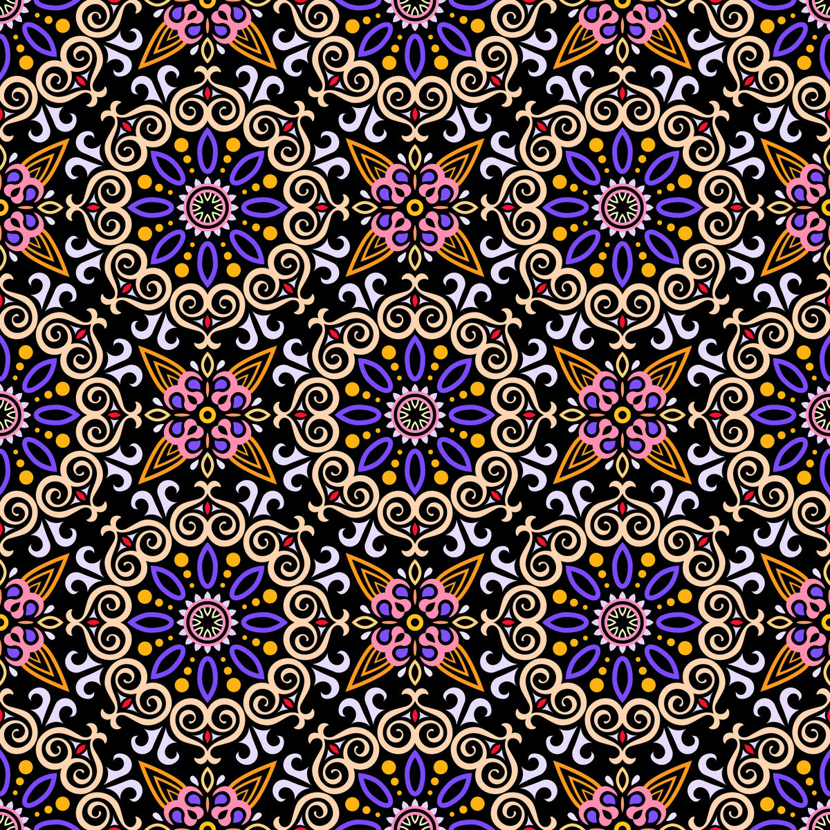 Yellow - Purple - Red Mandala Fabric - 138