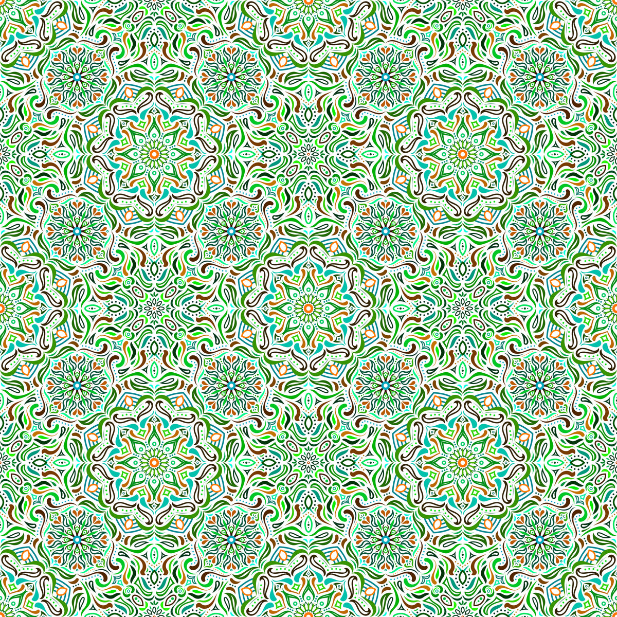 Green - Brown - Turquoise Mandala Fabric 2009.4i