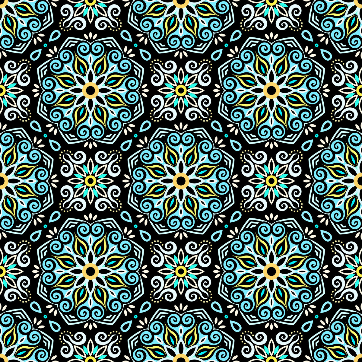Turquoise - Yellow Mandala Fabric - 203