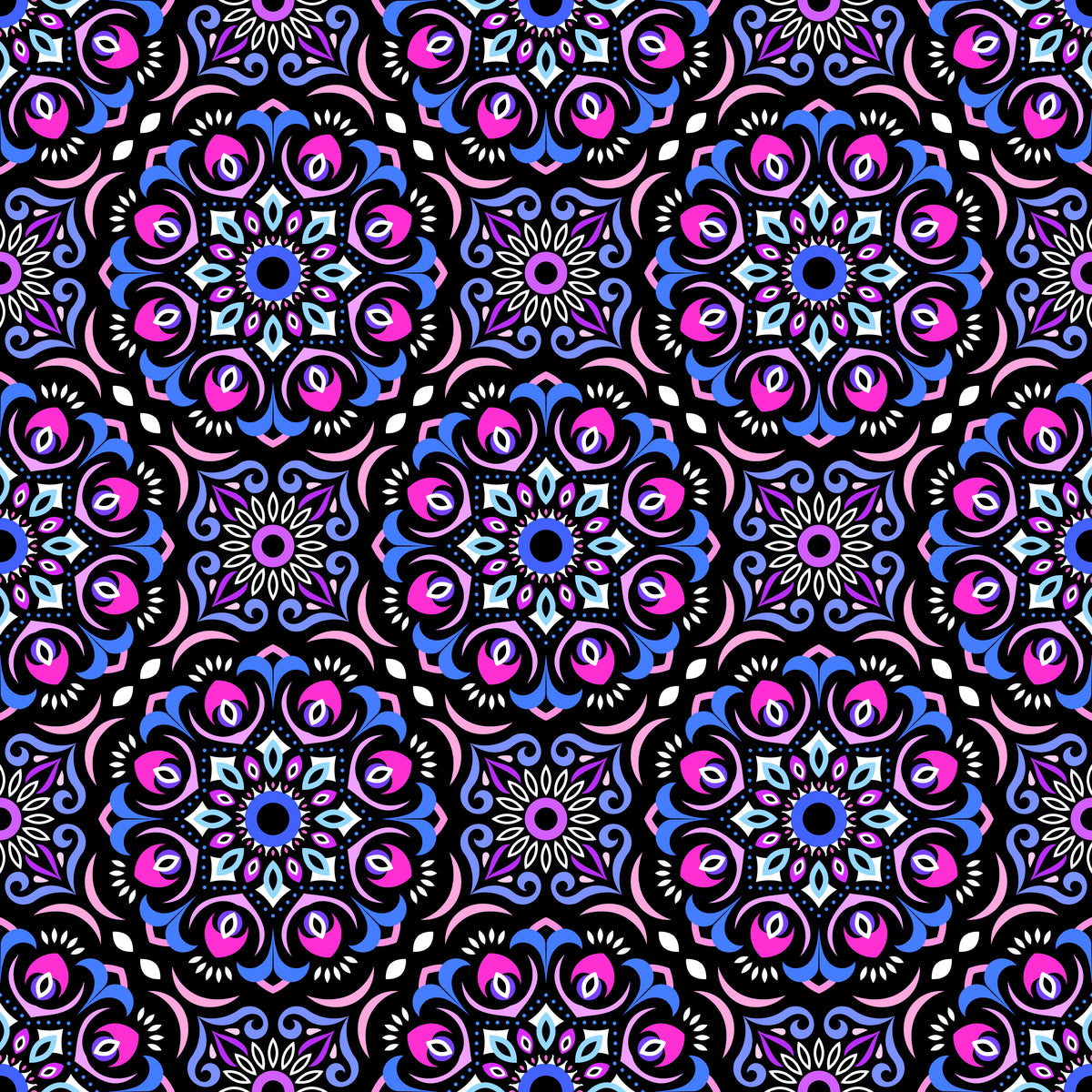 Pink - Blue - Purple Mandala Fabric - 209