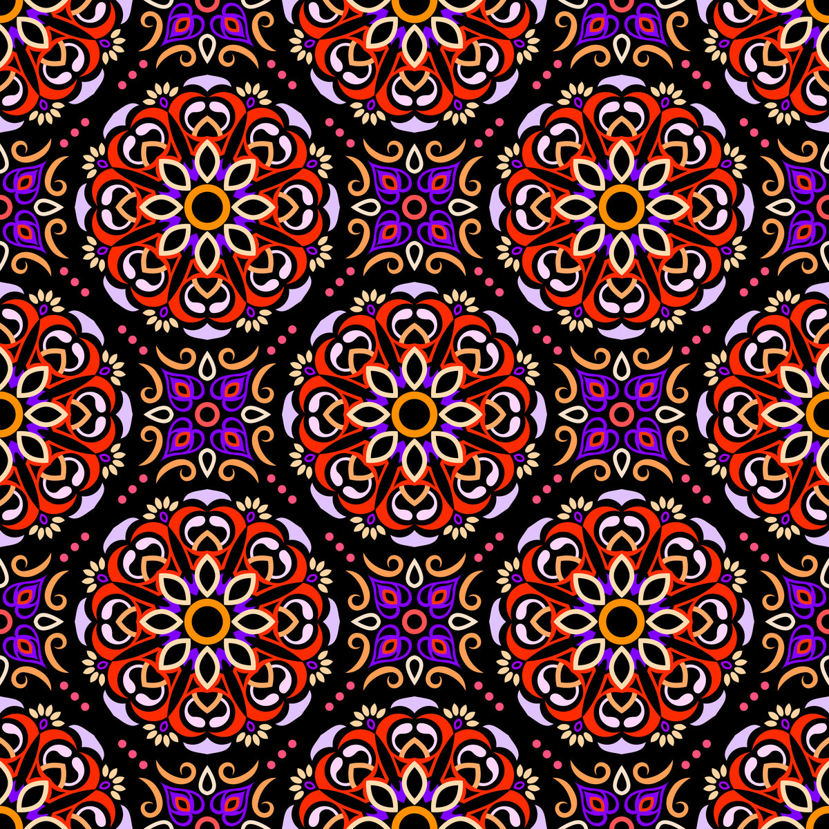 Orange - Yellow - Purple Mandala Fabric - 160