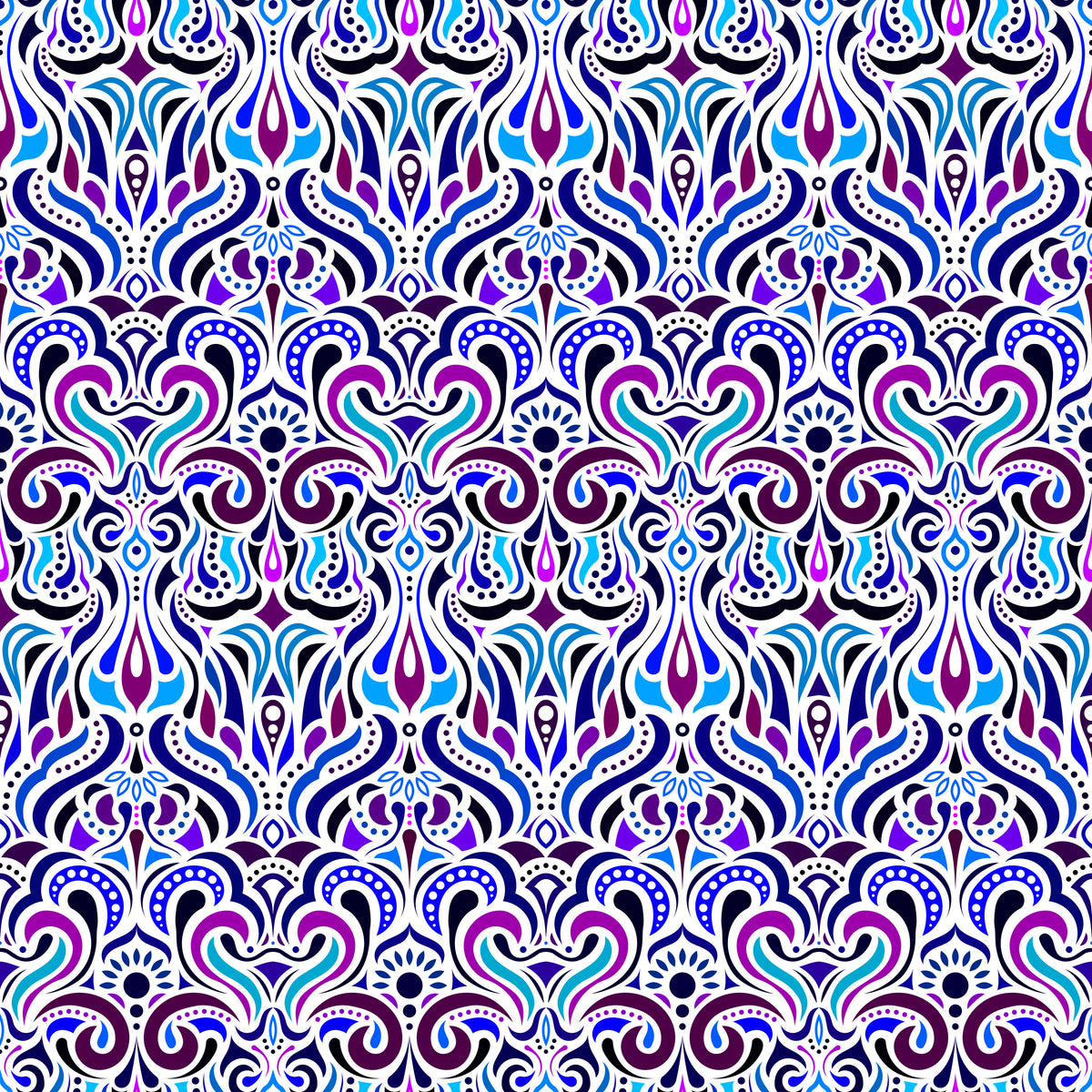 Purple - Blue Abstract Doodle Fabric 1012i