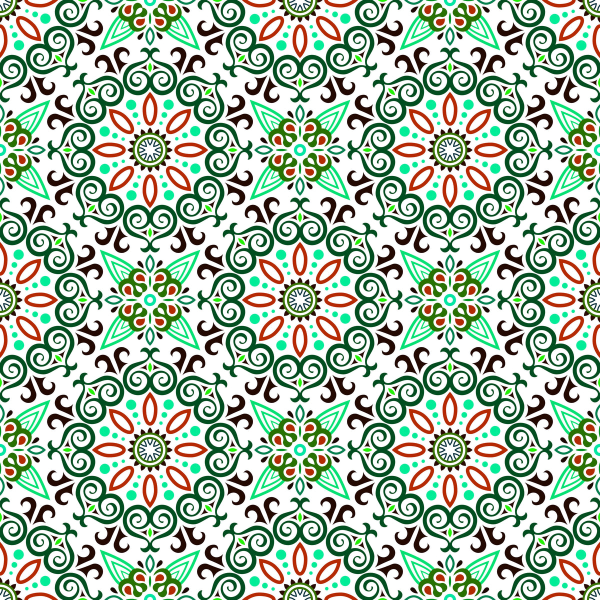 Turquoise - Green - Red Mandala Fabric - 138i