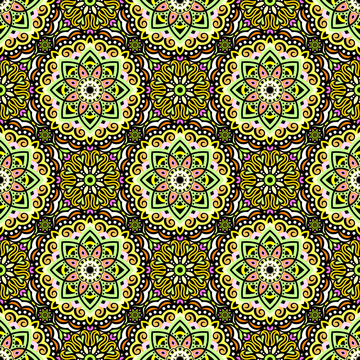 Yellow - Pink - Green Mandala Fabric 2009.3