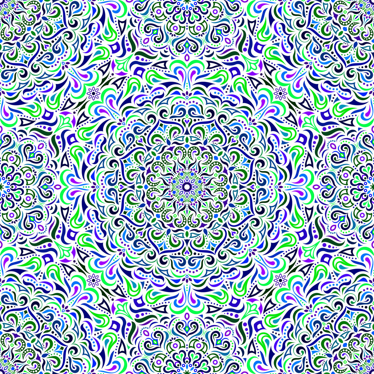 Green - Blue - Purple Mandala Fabric 2005i