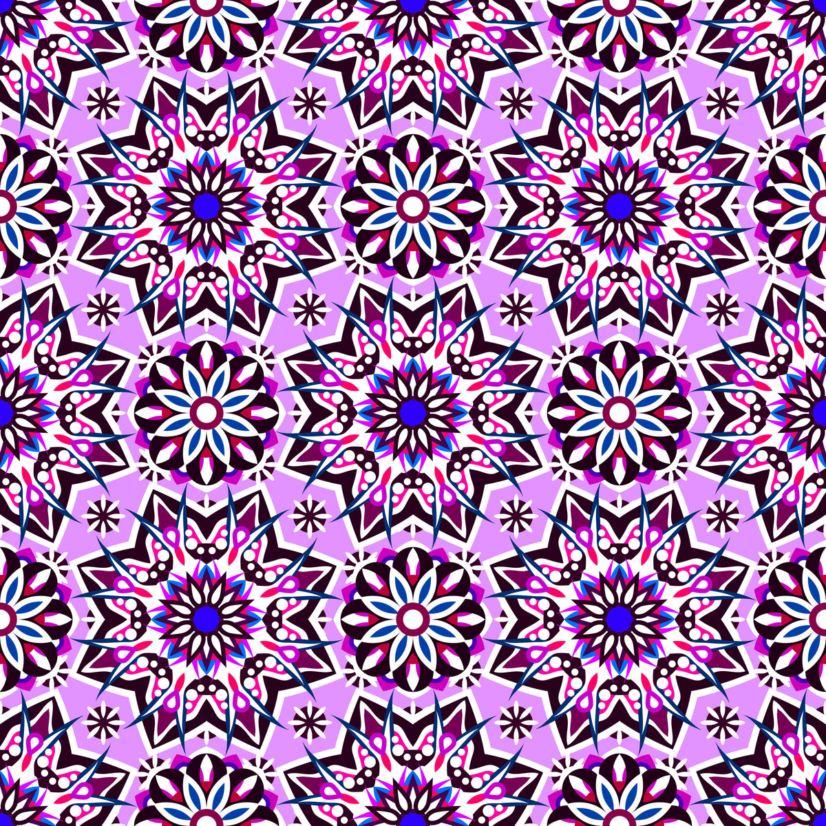 Purple - Blue - Pink Mandala Fabric - 122i