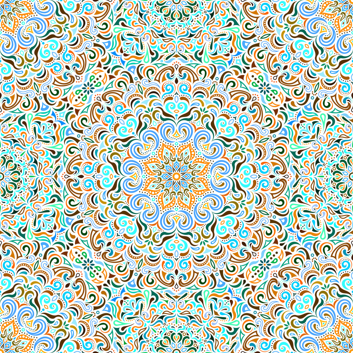 Turquoise - Orange - Blue Mandala Fabric 2007.1i