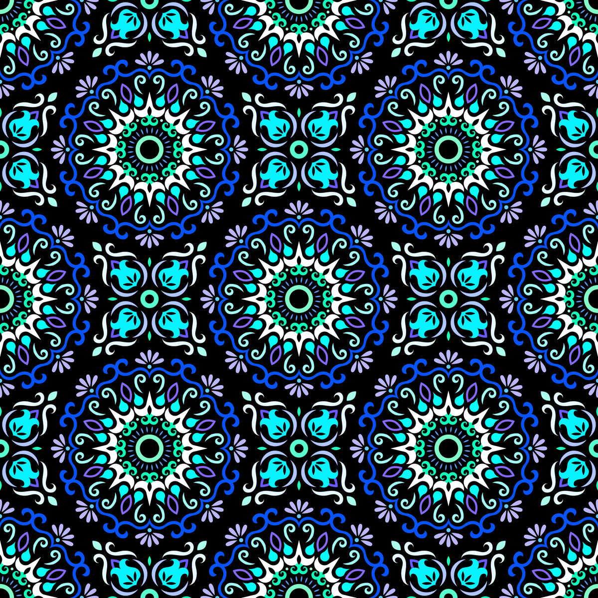 Turquoise - Blue - Purple Mandala Fabric - 174