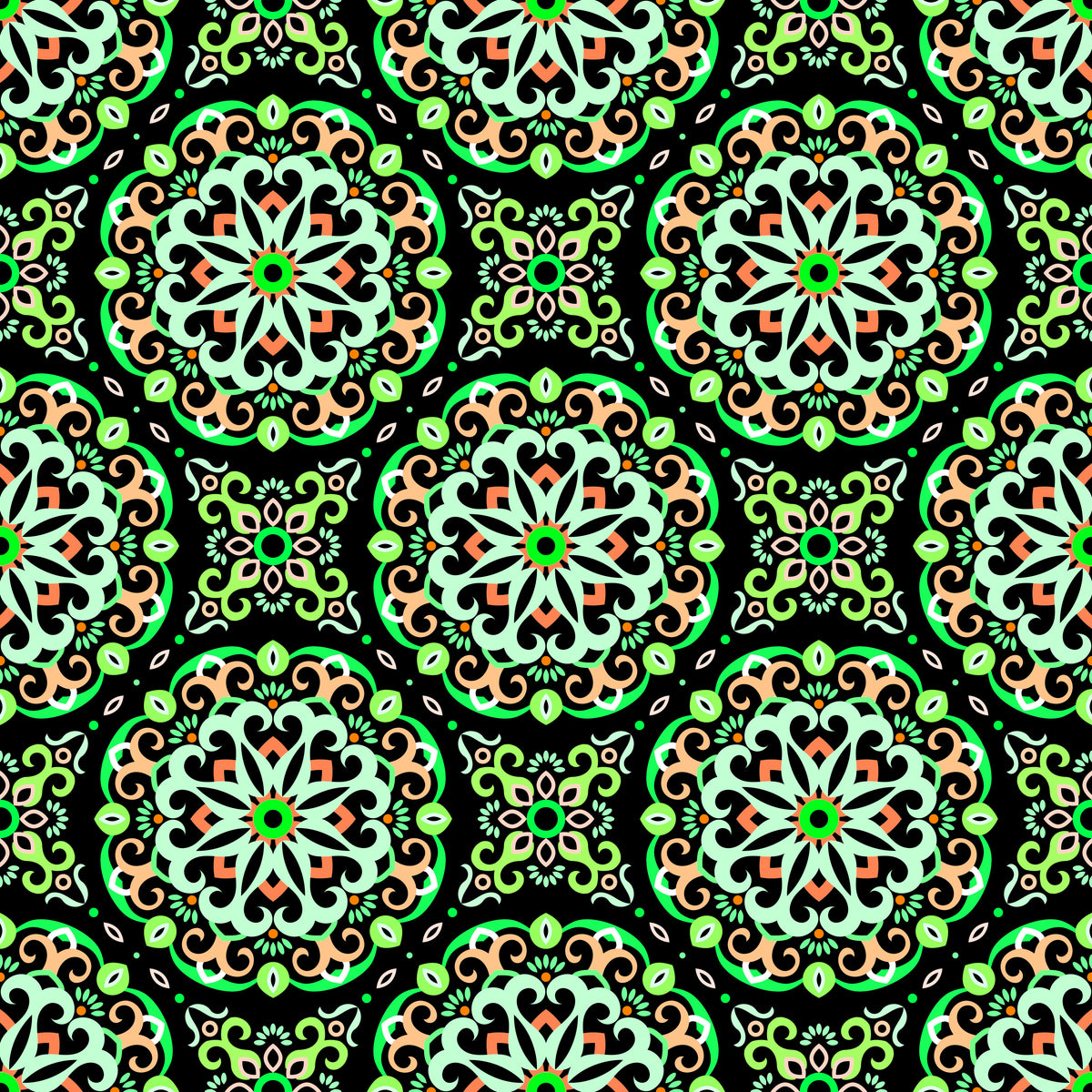 Green - Orange Mandala Fabric - 188