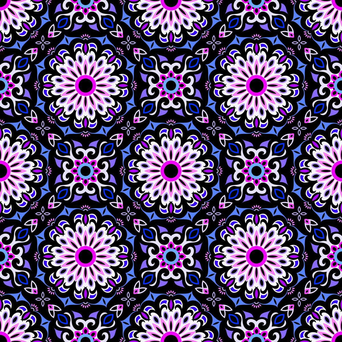 Blue - Pink - Purple Mandala Fabric - 198
