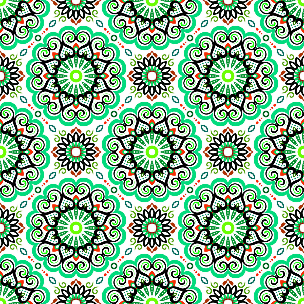 Turquoise - Red - Green Mandala Fabric - 179i