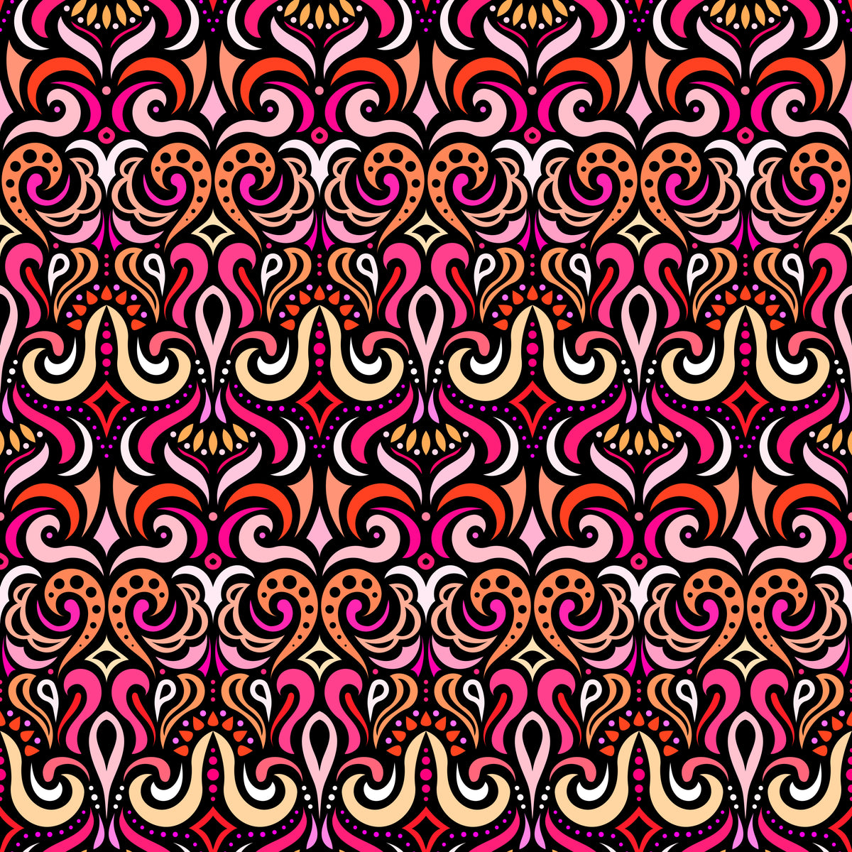 Orange - Red Abstract Doodle Fabric 1001