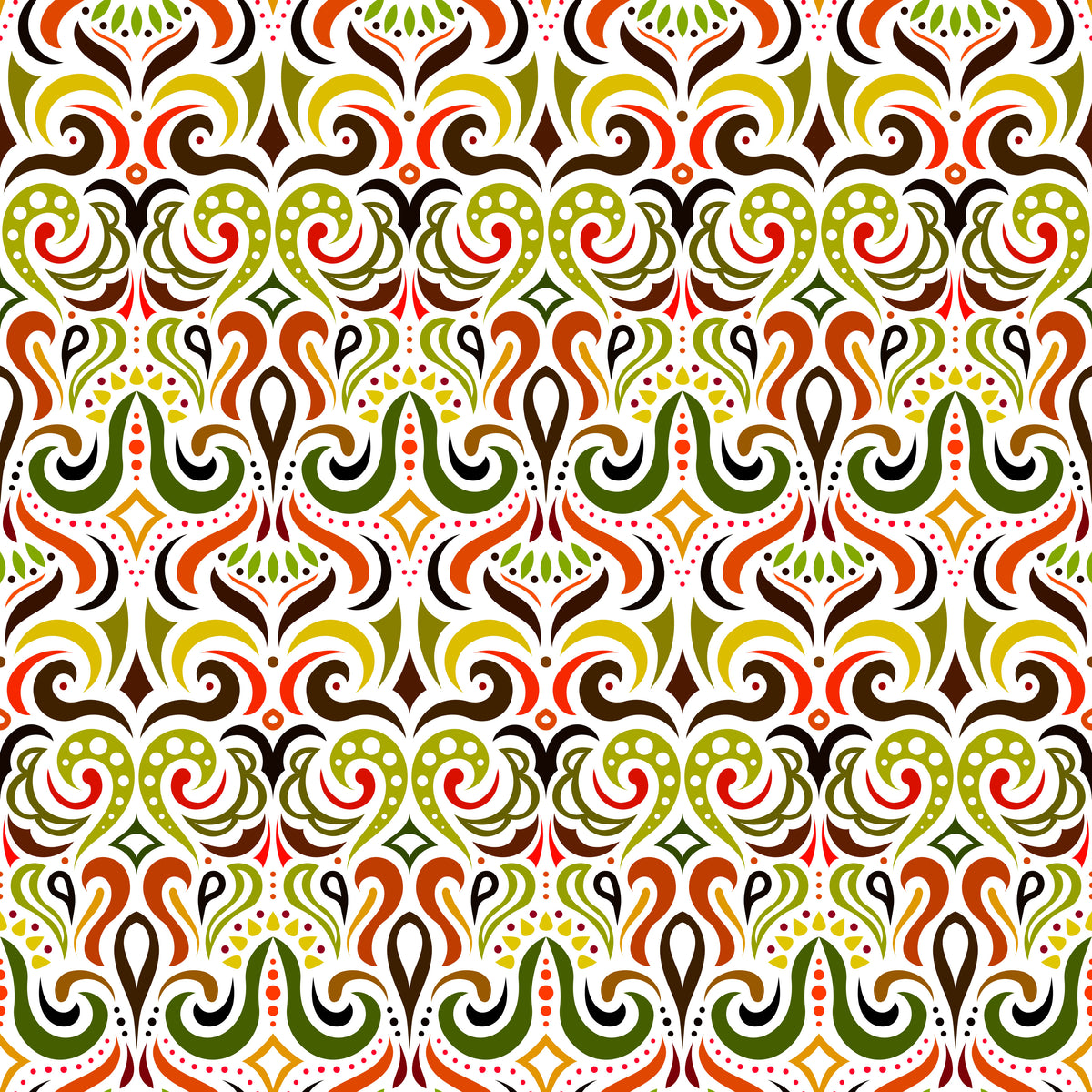 Green - Orange - Yellow Abstract Doodle Fabric 1001i