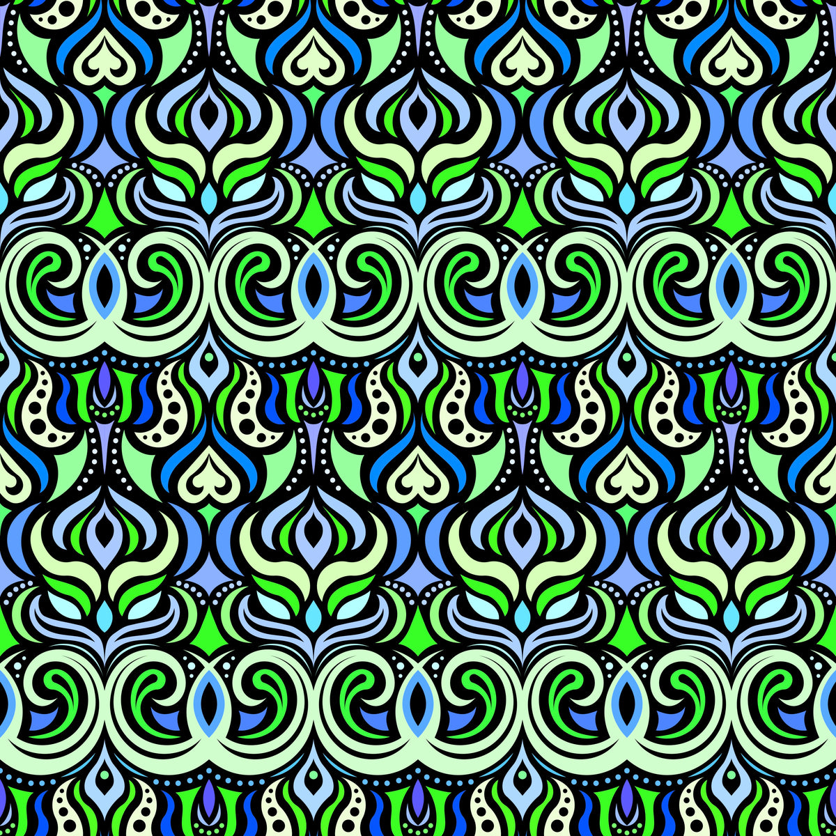 Green - Blue Abstract Doodle Fabric 1009.7