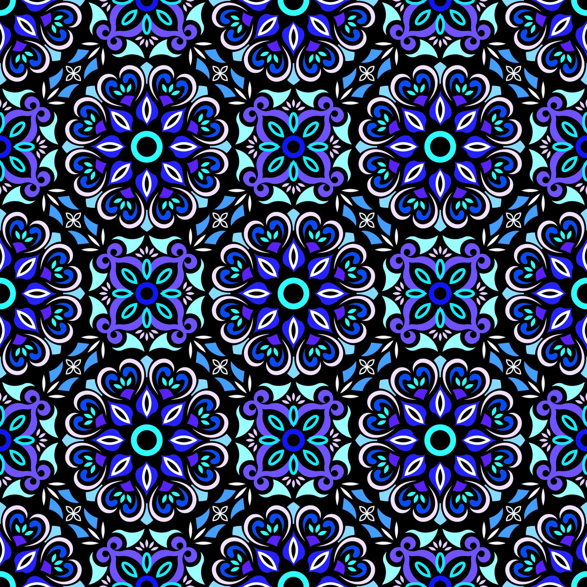 Blue - Turquoise Mandala Fabric - 206