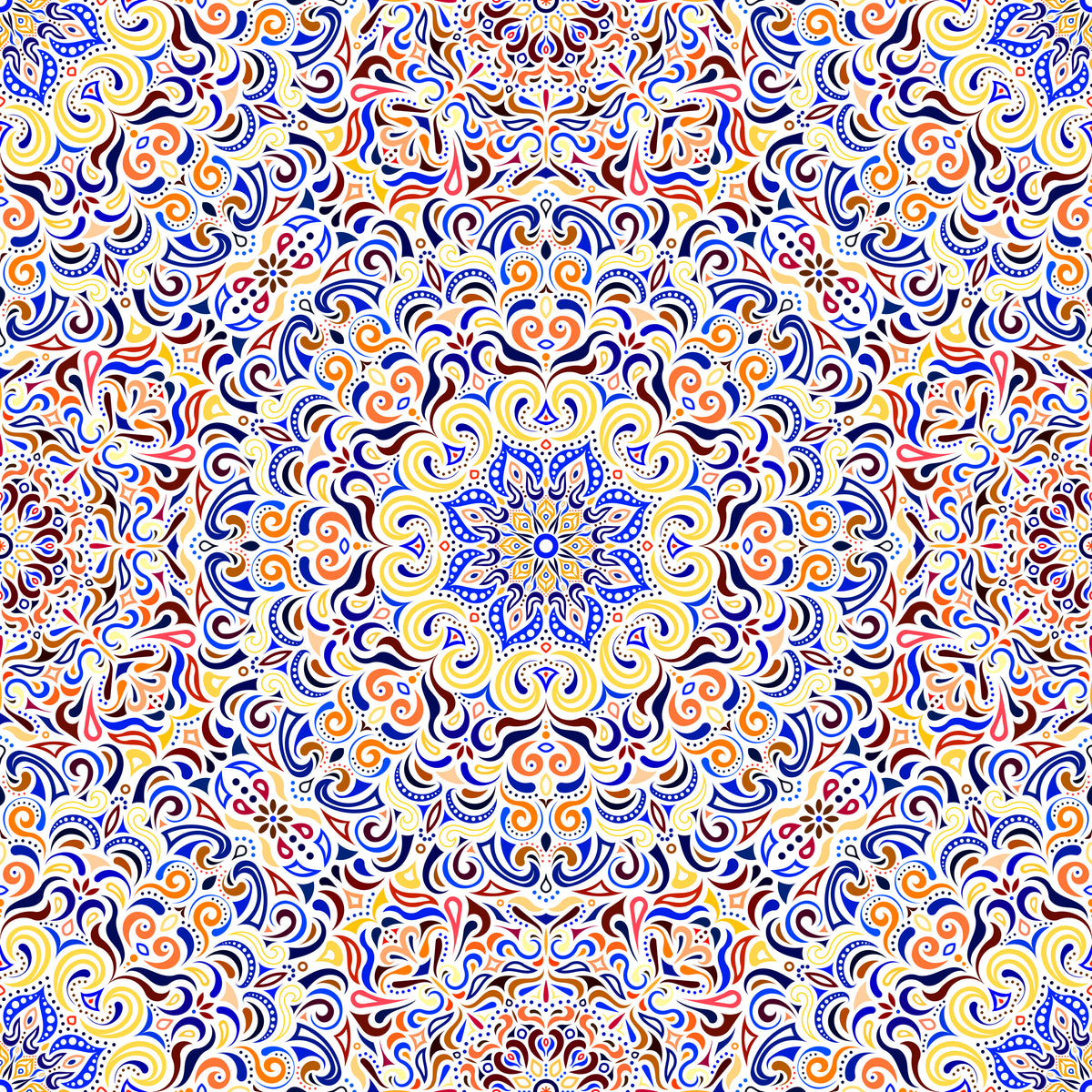 Orange - Blue - Yellow Mandala Fabric 2007.1i