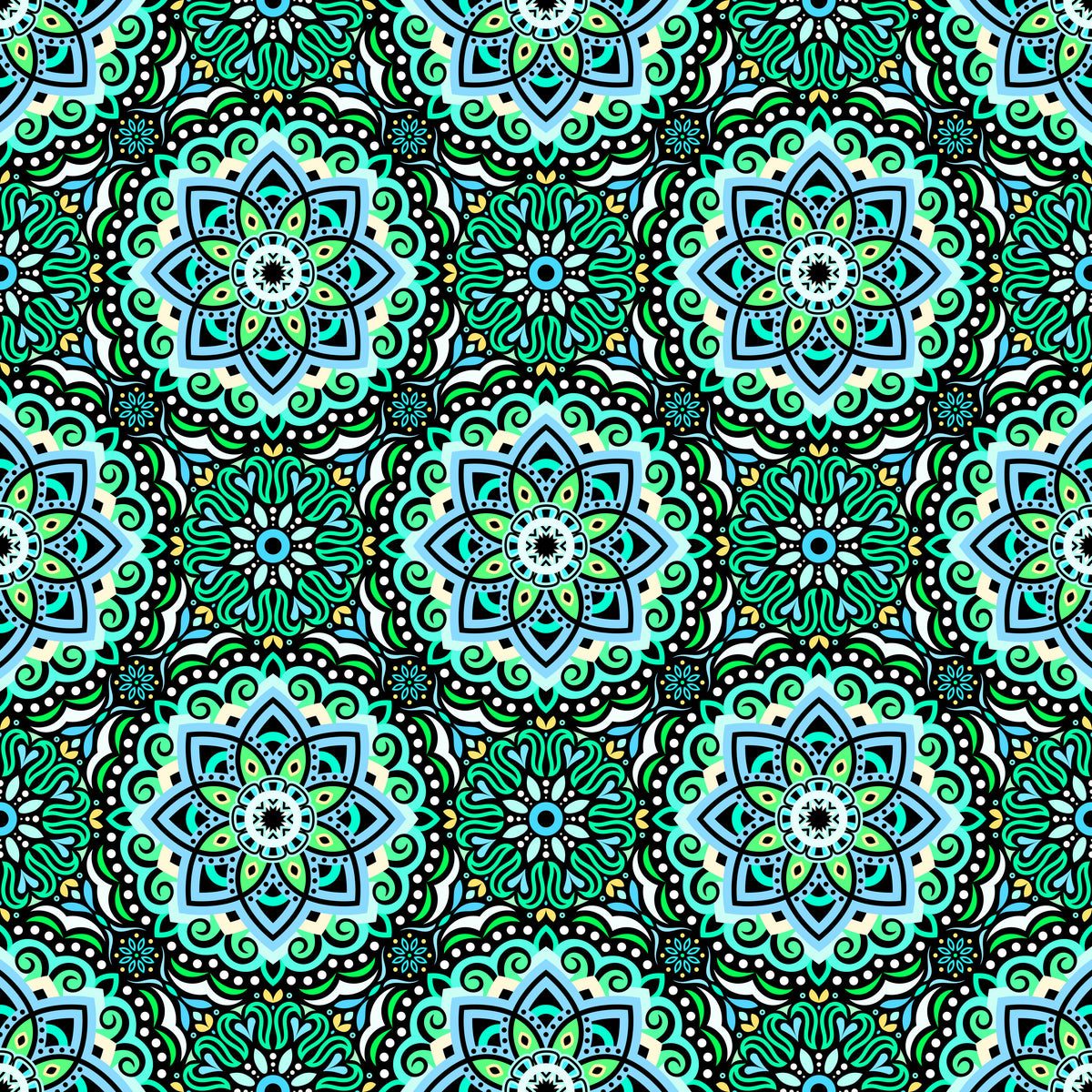 Turquoise - Green - Yellow Mandala Fabric 2009.3