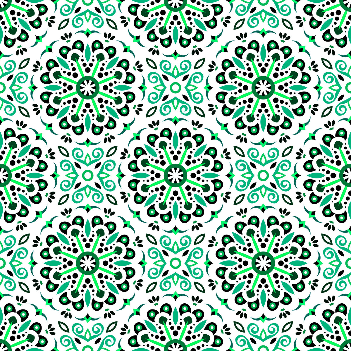 Green - Turquoise Mandala Fabric - 156i