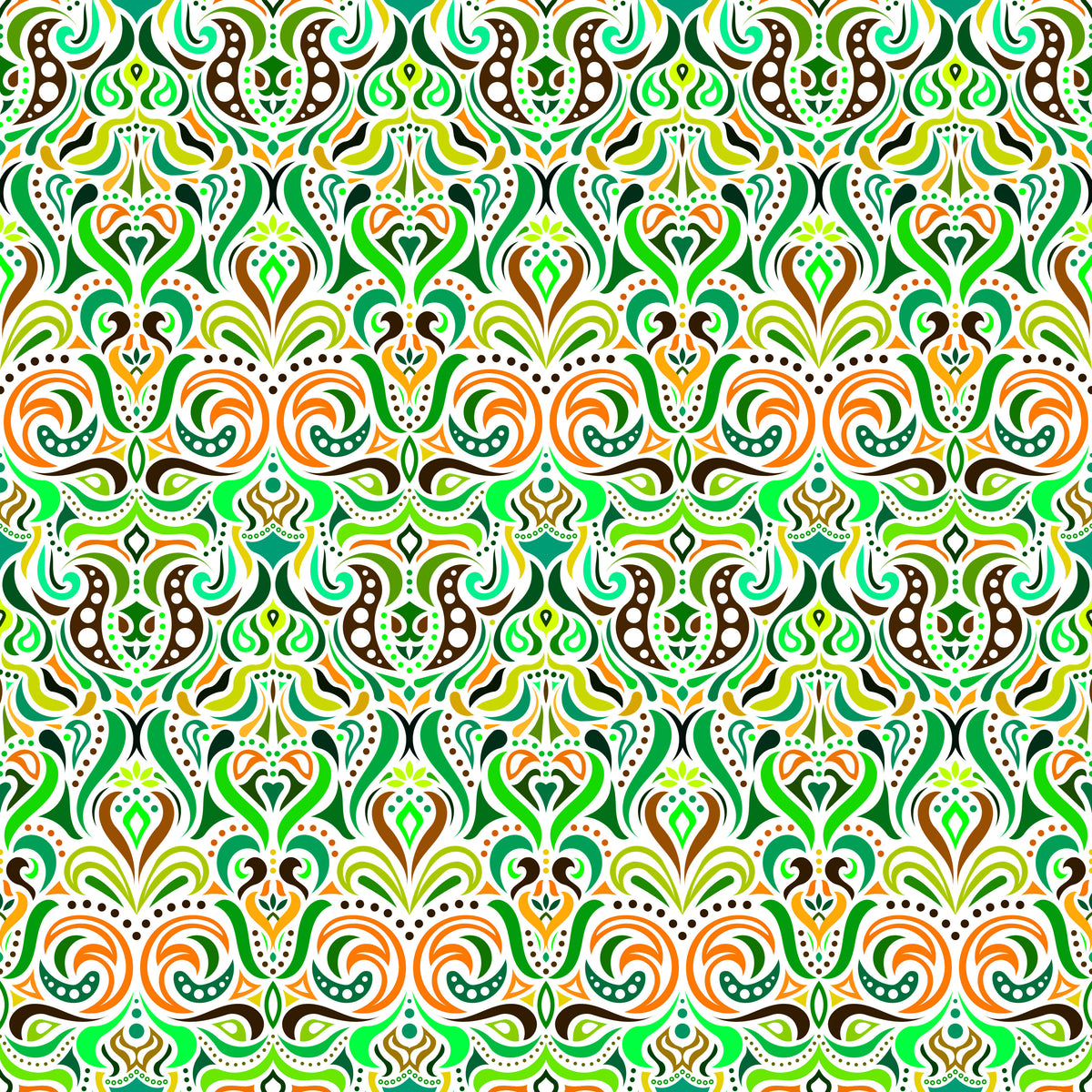 Green - Orange Abstract Doodle Fabric 1011.4i