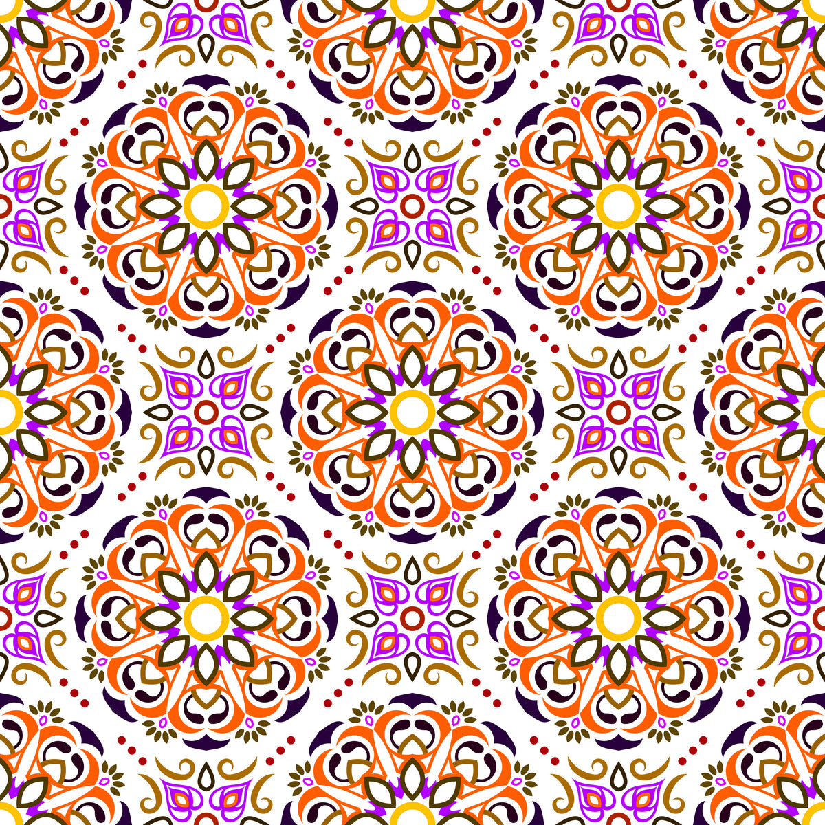 Orange - Purple - Yellow Mandala Fabric - 160i