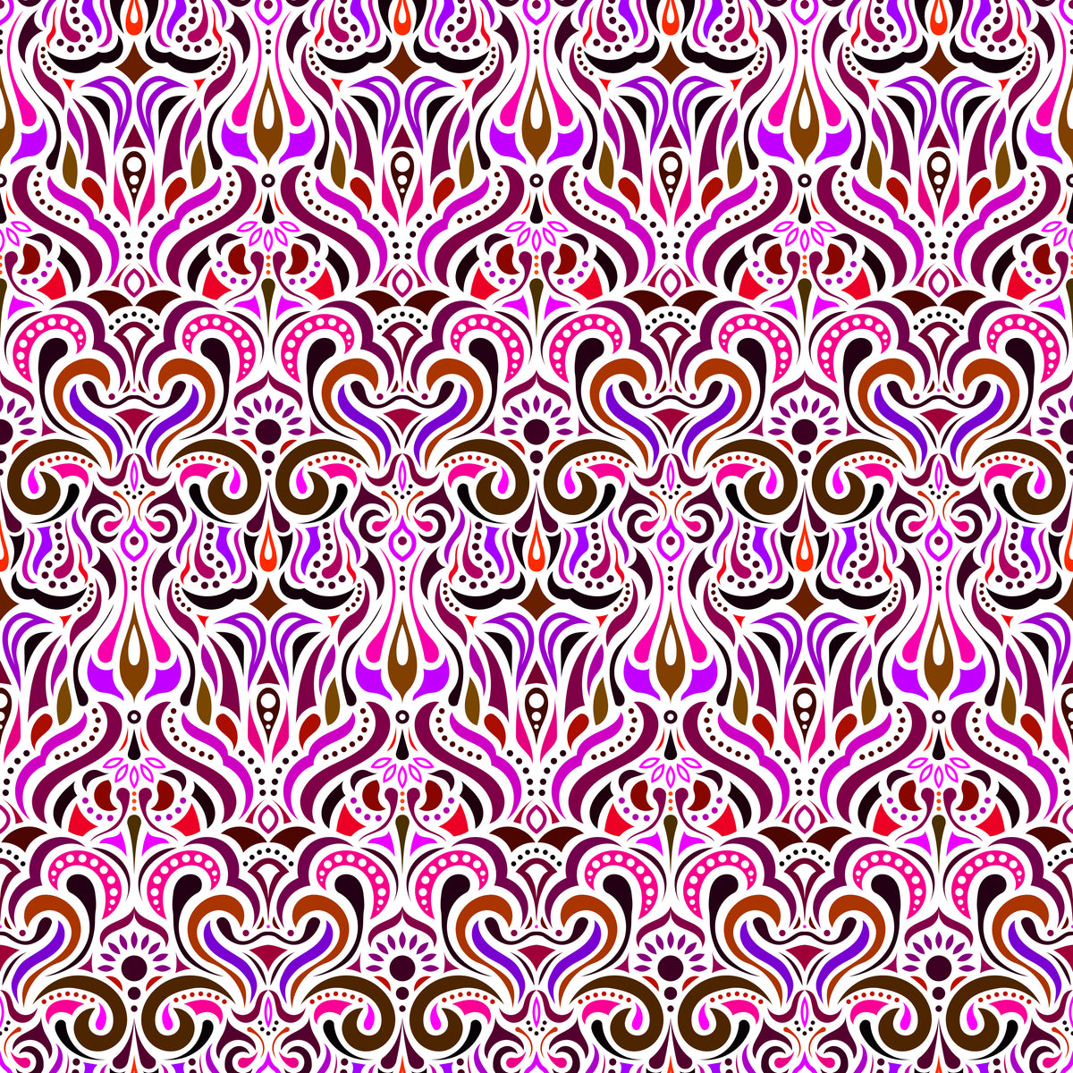 Red - Purple - Brown Abstract Doodle Fabric 1012i