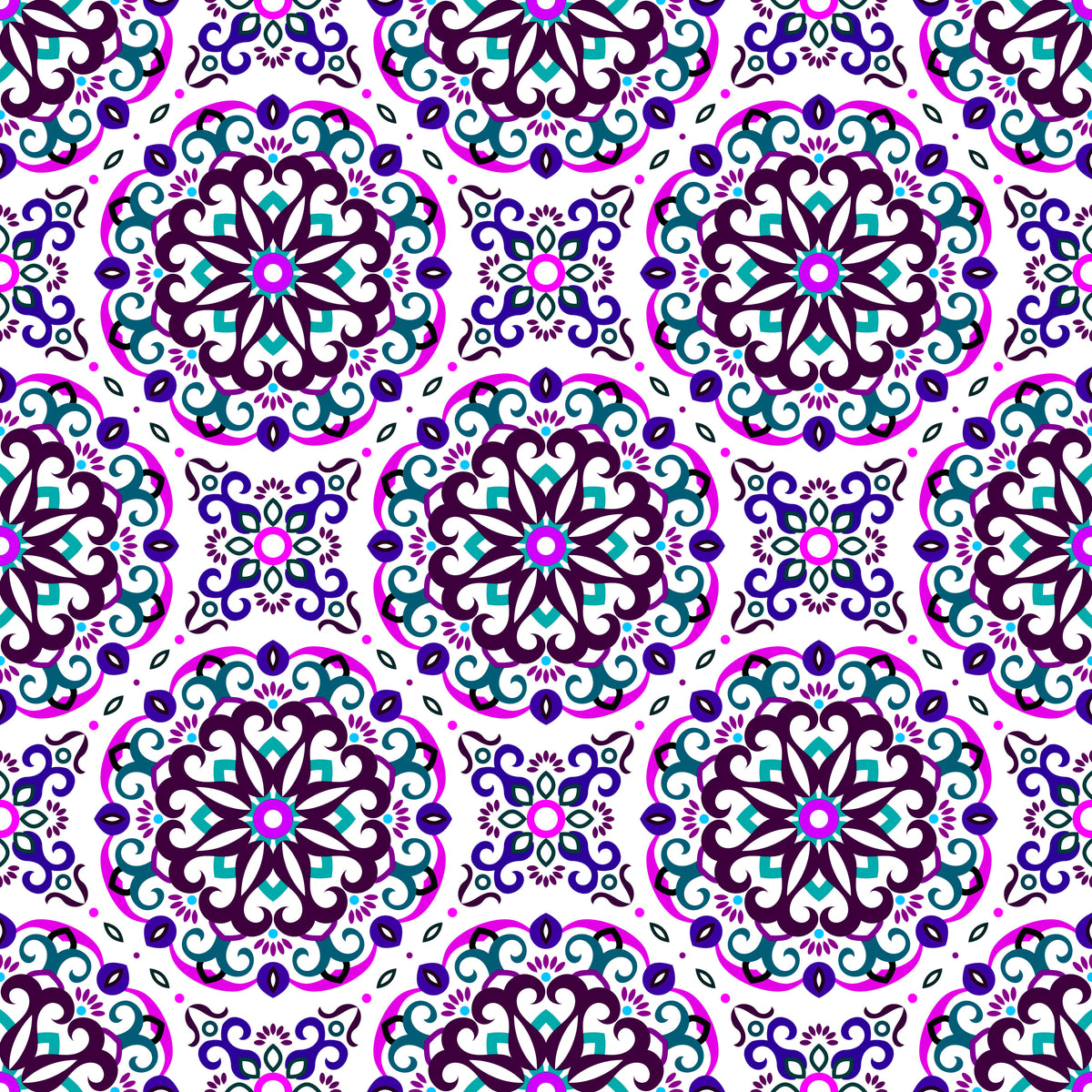 Pink - Turquoise - Purple Mandala Fabric - 188i