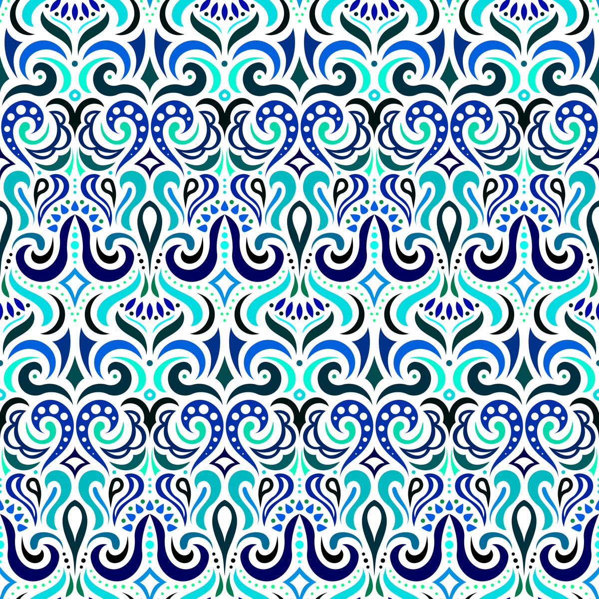 Turquoise - Blue Abstract Doodle Fabric 1001i