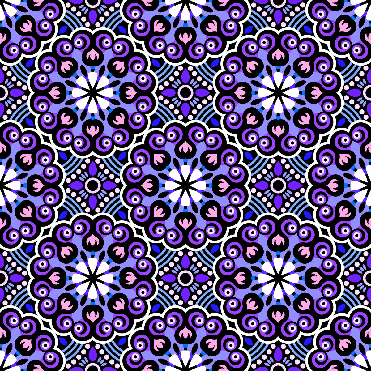 Purple - Blue - Pink Mandala Fabric - 132