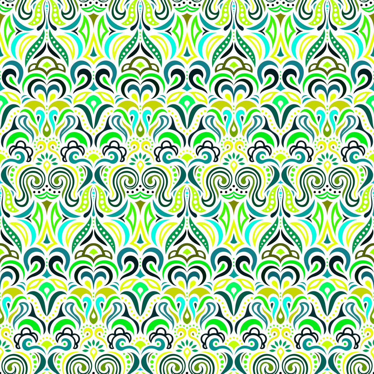 Green - Yellow - Turquoise Abstract Doodle Fabric 1008.3i