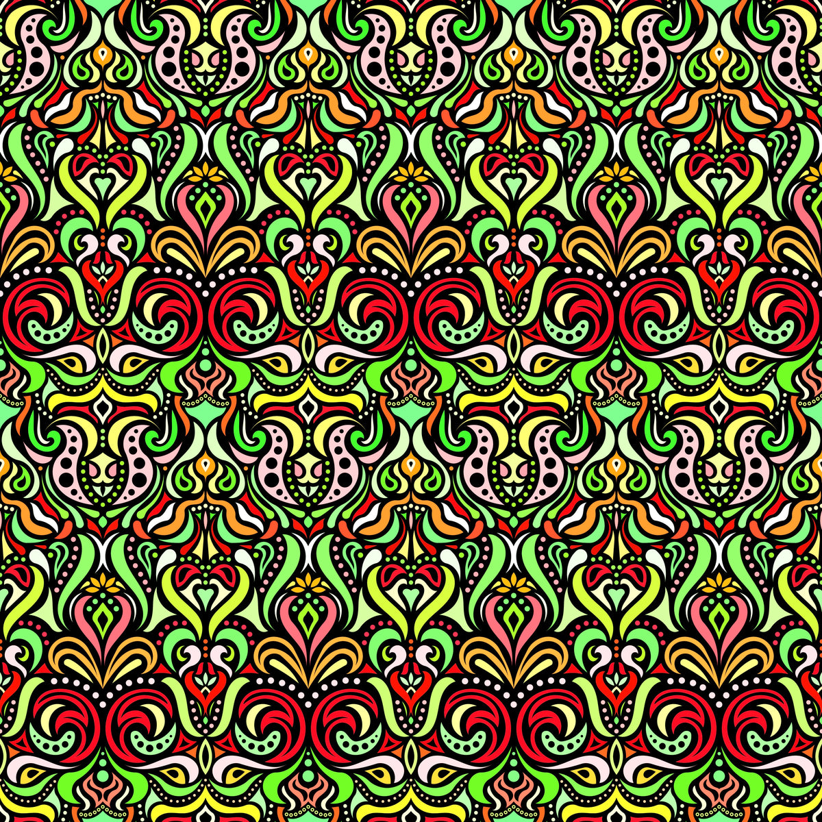 Red - Green - Yellow Abstract Doodle Fabric 1011.4