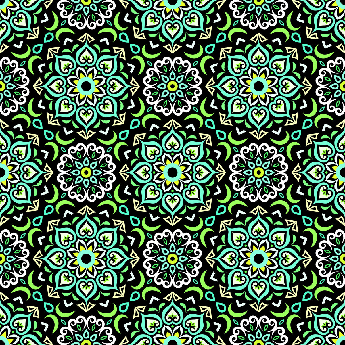 Turquoise - Green Mandala Fabric - 213