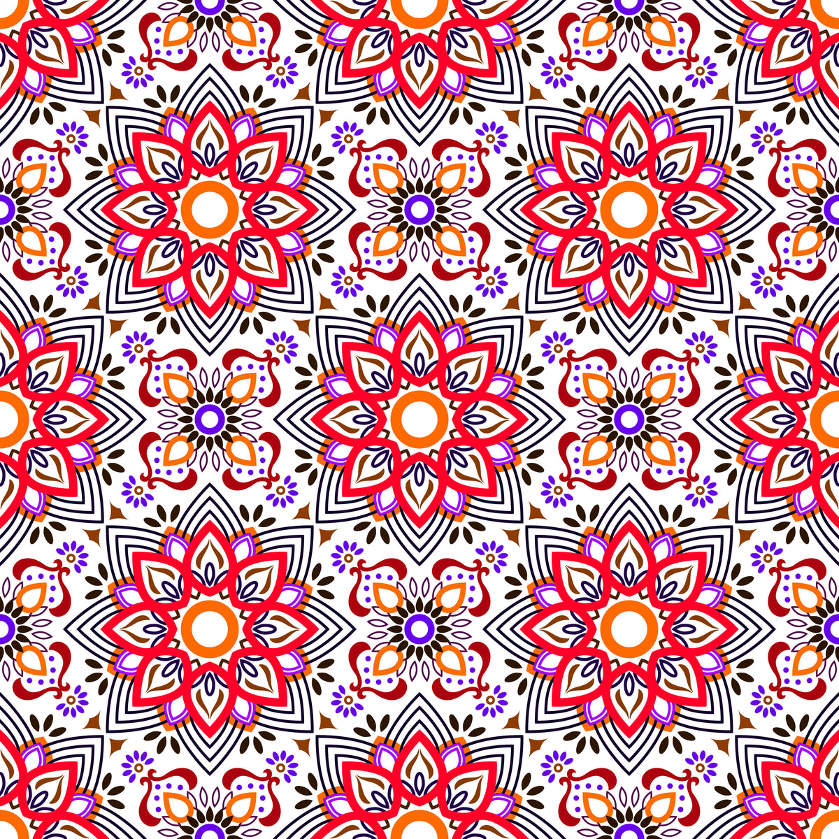 Red - Purple - Orange Mandala Fabric - 145i