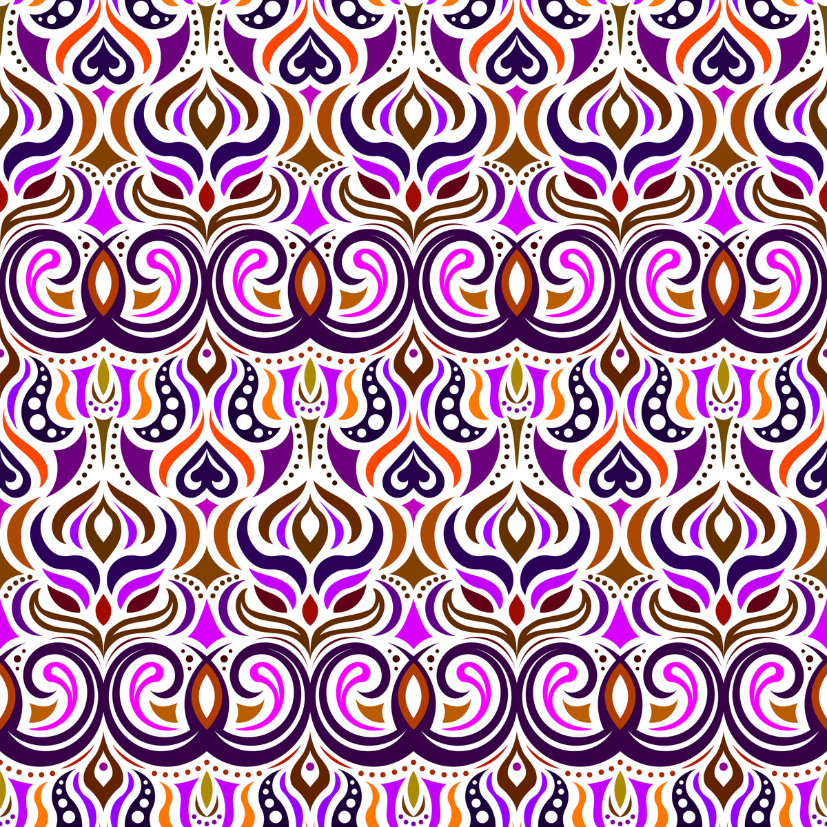 Purple - Orange - Brown Abstract Doodle Fabric 1009.7i