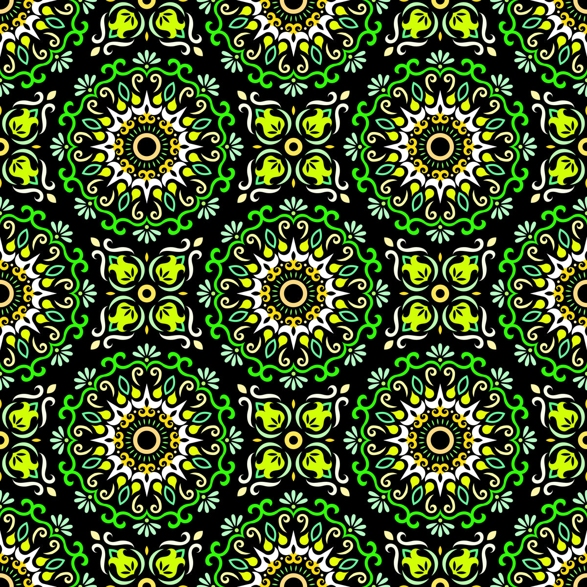 Green - Yellow Mandala Fabric - 174