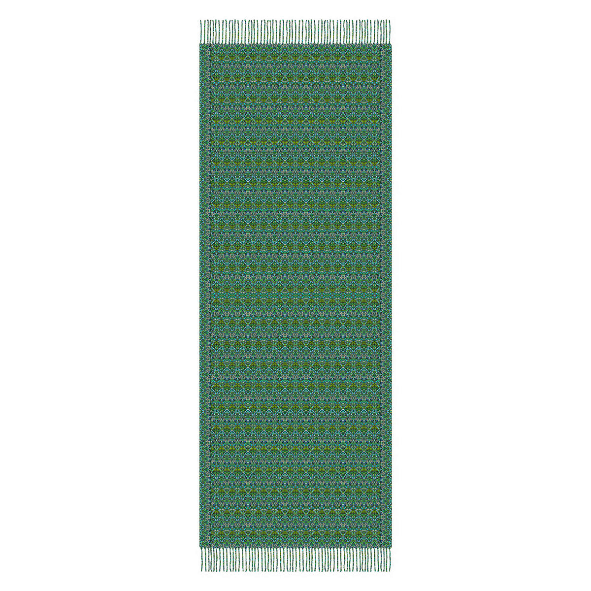Green - Turquoise Abstract Doodle Scarf with Tassels