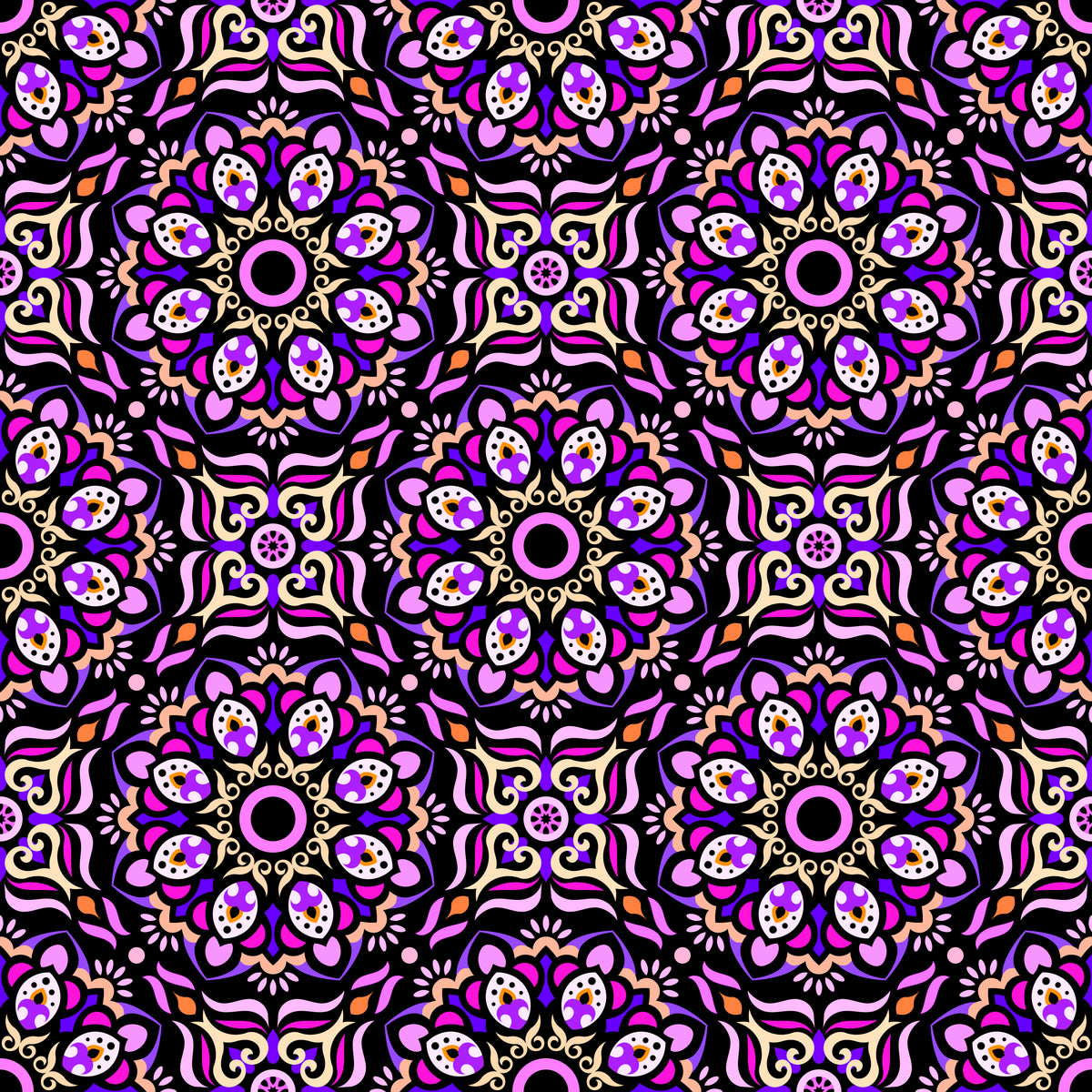 Purple - Pink - Yellow Mandala Fabric - 186